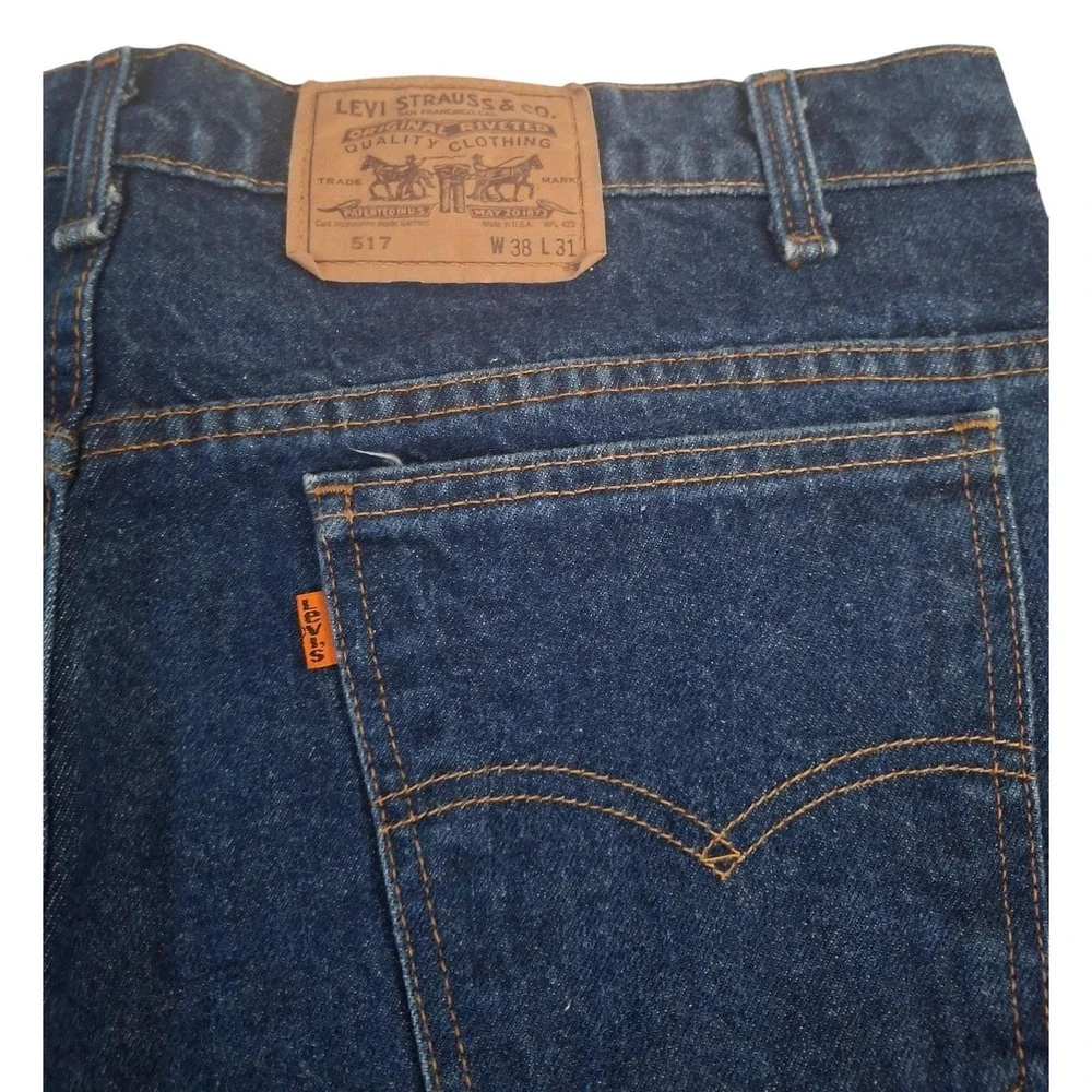 Vintage Levi's 517 Jeans Mens 38x31 (36x30) Blue Bootcut Made USA Orange Tab 90s